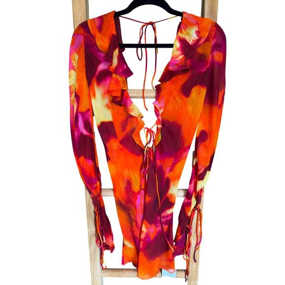 NWT Rat And Boa Dali Dress Tie Dye Open Back Mini Red Orange Size Small - Picture 6 of 15